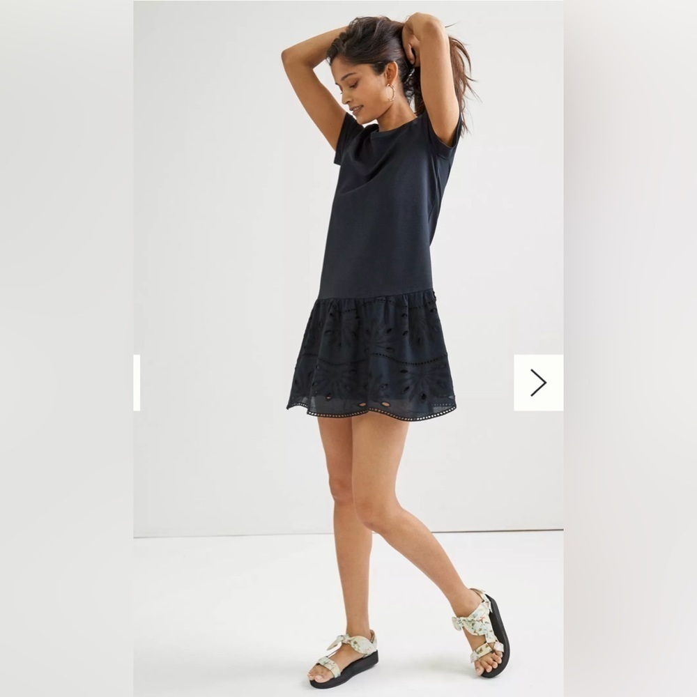 Anthropologie Maeve Flounced Eyelet Mini Dress Size XS Black Embroidery